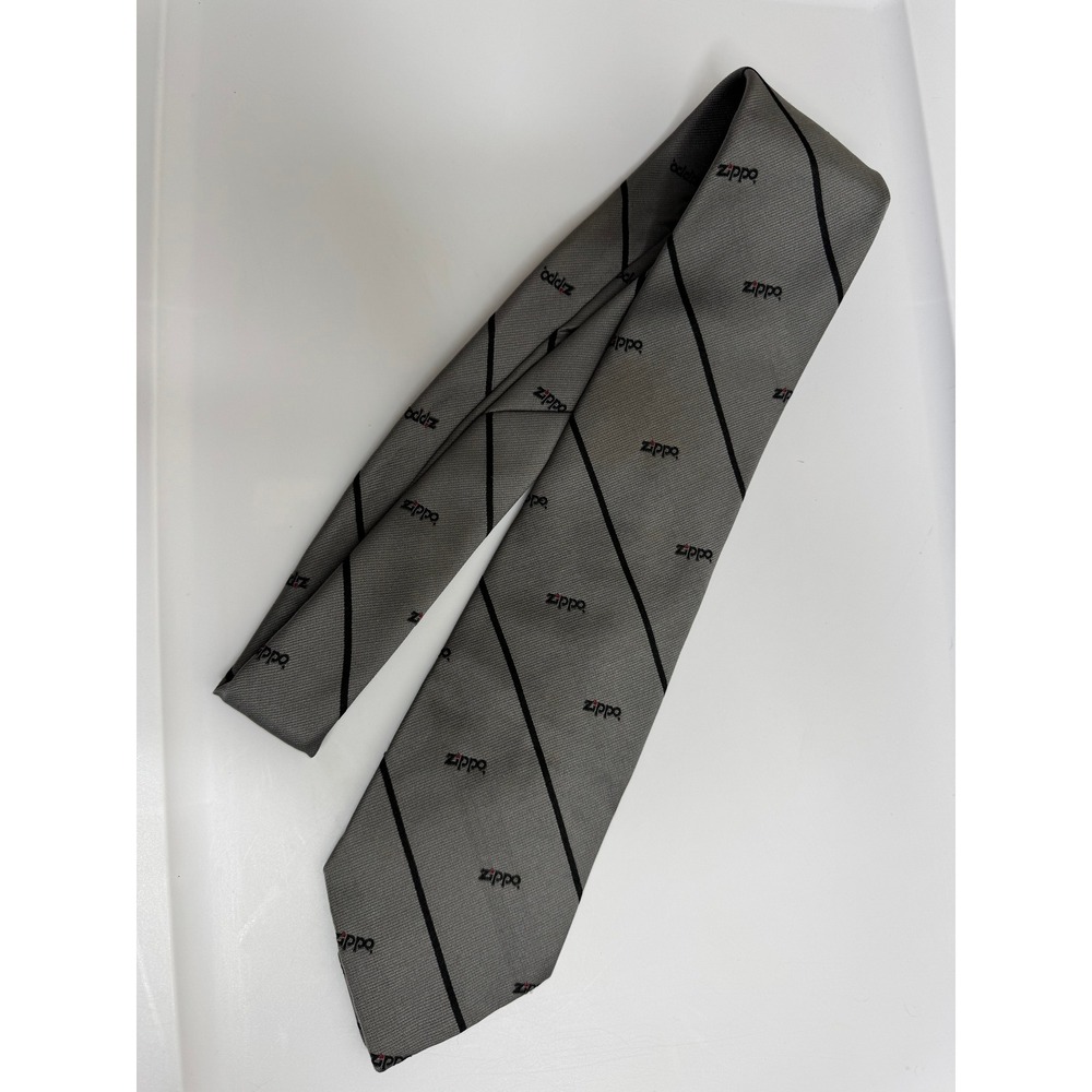 Vintage Zippo Neck Tie Gray‎ Diagonal Stripe Pattern Men's Polyester